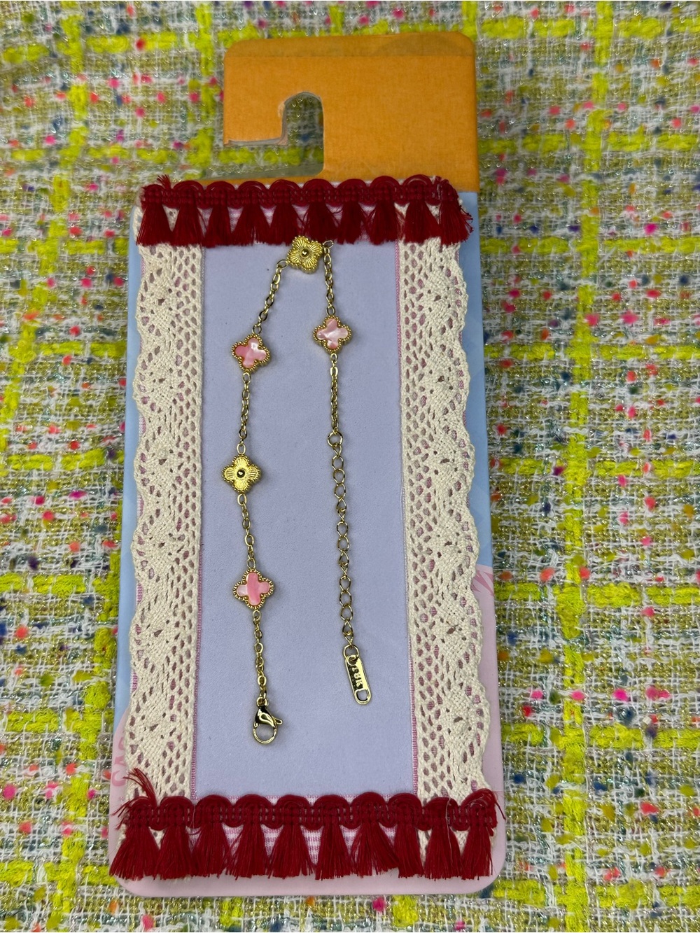 Gold-Tone Pink Clover Bracelet - Women's Jewelry
